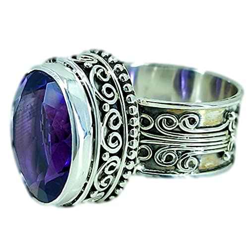 Amethyst Oval 925 Sterling Silver Handmade Ring - Boho June Birthstone Jewelry - Perfect Gift for Her Birthday Anniversary Christmas Valentine Day - Navya Craft