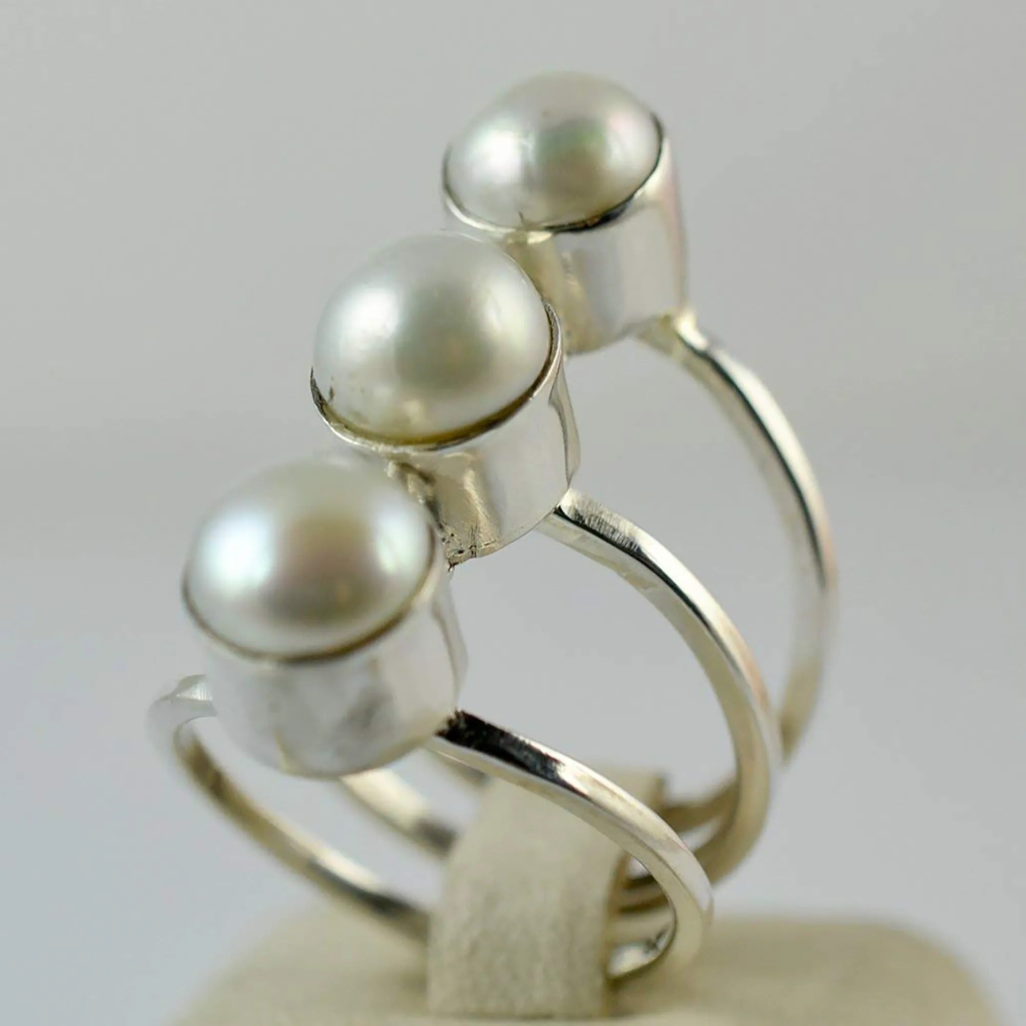 Freshwater White Pearl 925 Sterling Silver Handmade Ring - Boho June Birthstone Jewelry - Perfect Gift for Her Birthday Anniversary Christmas Valentine Day