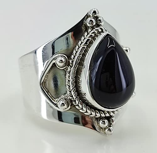 Navya Craft 925 Sterling Silver Black Onyx Pear shape Handmade Women Statement Ring, Boho Ring, Gift for her