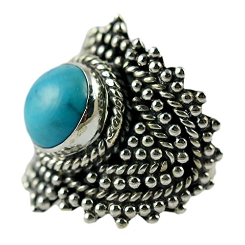 Turquoise Round Shape 925 Sterling Silver Handmade Ring - Boho December Birthstone Jewelry - Perfect Gift for Her Birthday Anniversary Christmas Valentine Turquoise Ring