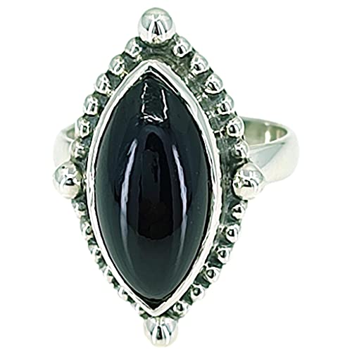 Navya Craft Black Onyx Marquise 925 Sterling Silver Handmade Statement Women Ring Size 6.0 Black Gemstone Boho Jewelry Christmas Anniversary Birthday Valentine Day Gift