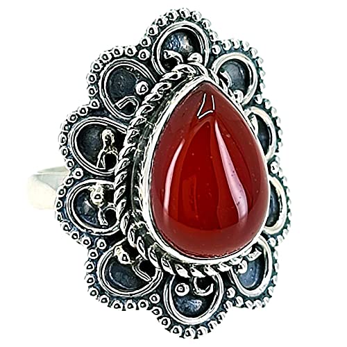 Navya Craft Carnelian Pear Shape 925 Sterling Silver Ring Statement Women Red Gemstone Statement Jewelry Size 4 to 14.