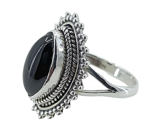 Navya Craft Black Onyx Marquise 925 Sterling Silver Handmade Statement Cocktail Women Ring, July Birthstone Gift Her