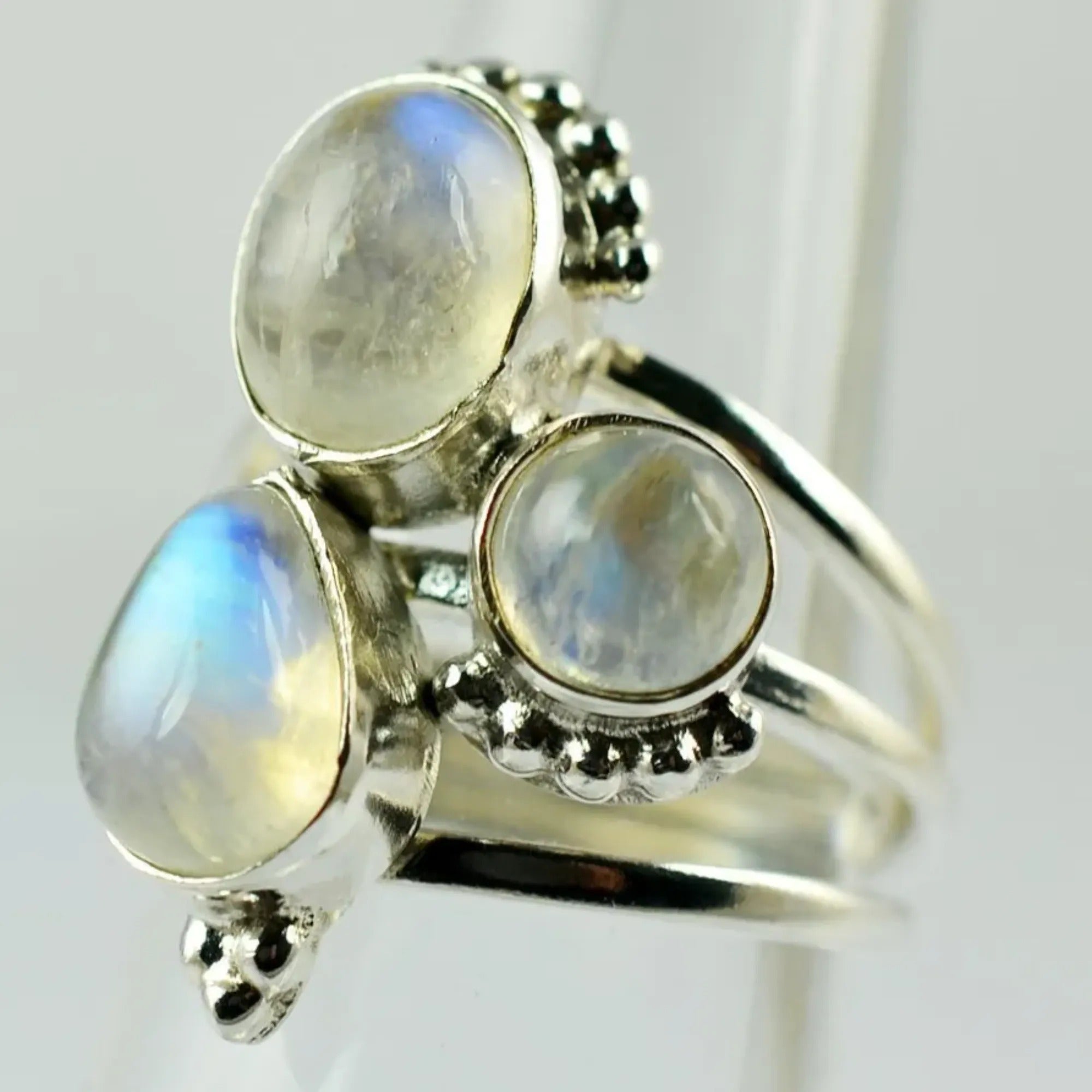 Rainbow Moonstone 925 Sterling Silver Handmade Statement Ring- Boho June Birthstone Jewelry - Perfect Gift for Her Birthday Anniversary Christmas Valentine Day