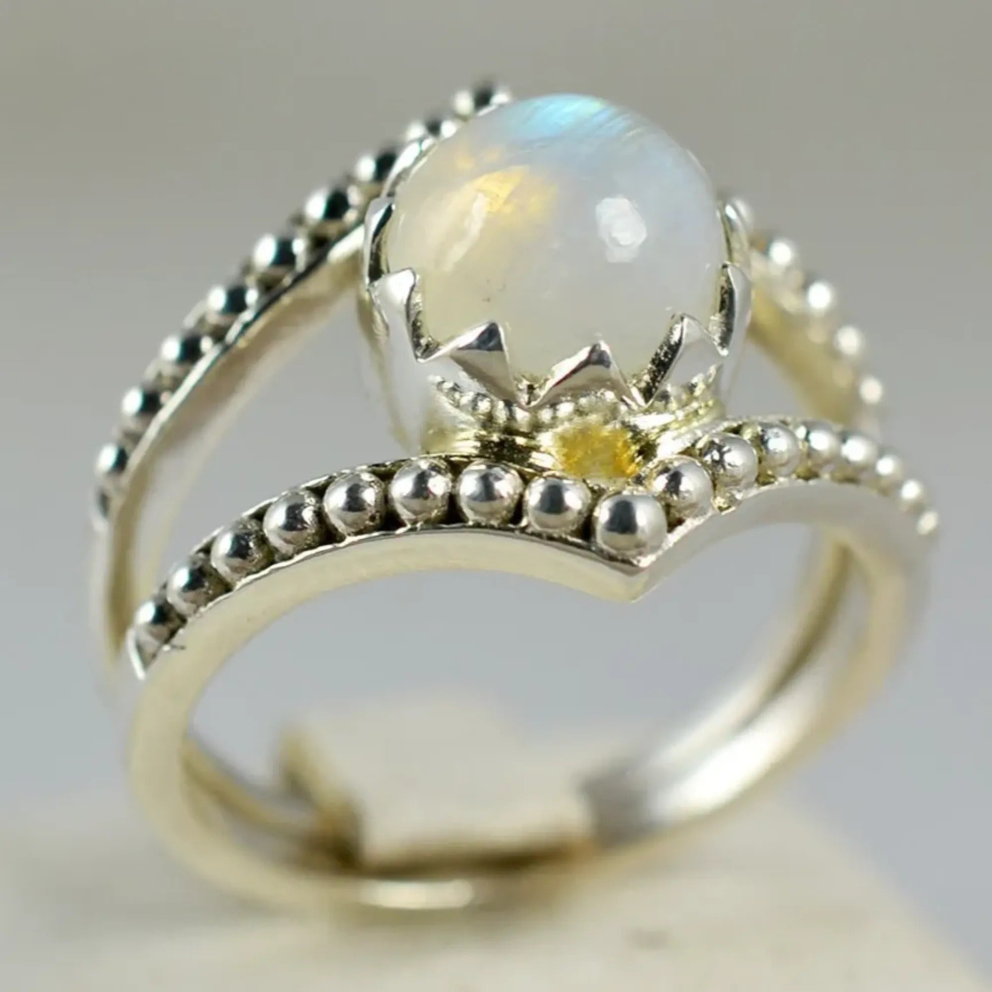 Rainbow Moonstone 925 Sterling Silver Handmade Statement Ring- Boho June Birthstone Jewelry - Perfect Gift for Her Birthday Anniversary Christmas Valentine Day