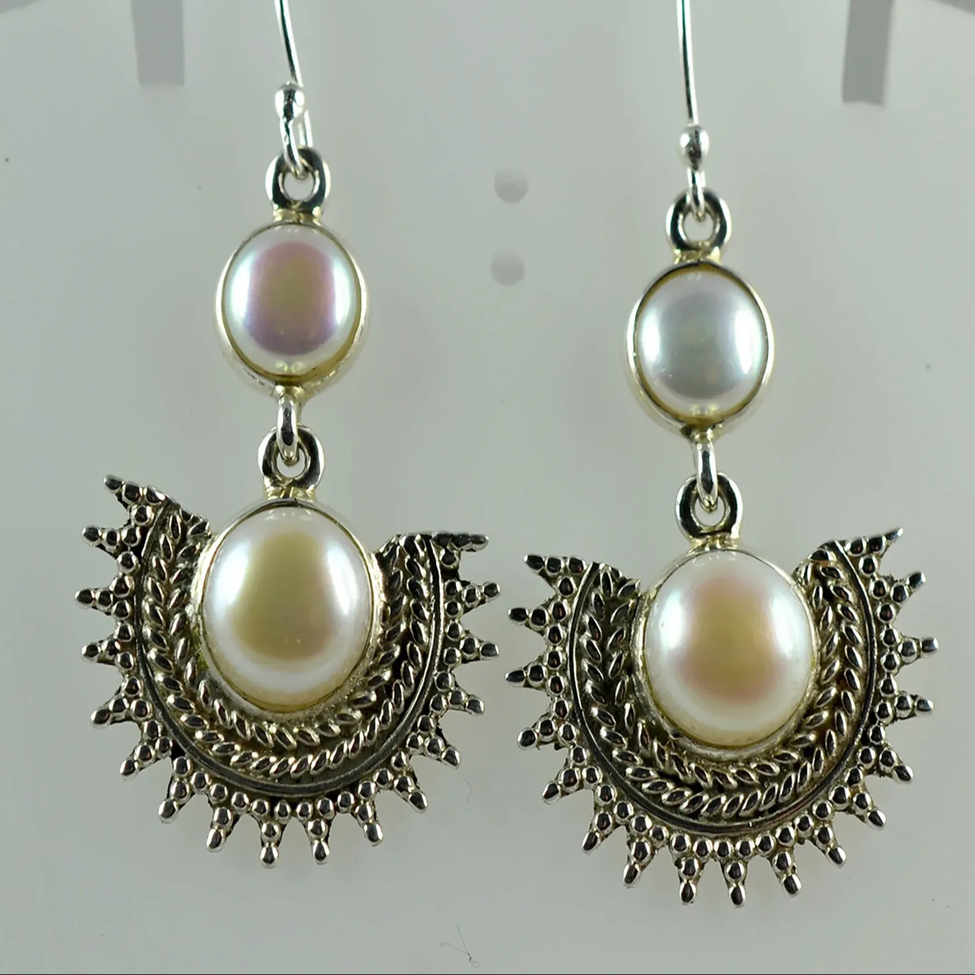 Freshwater White Pearl 925 Sterling Silver Handmade Earrings - Boho June Birthstone Jewelry - Perfect Gift for Her Birthday Anniversary Christmas Valentine Day