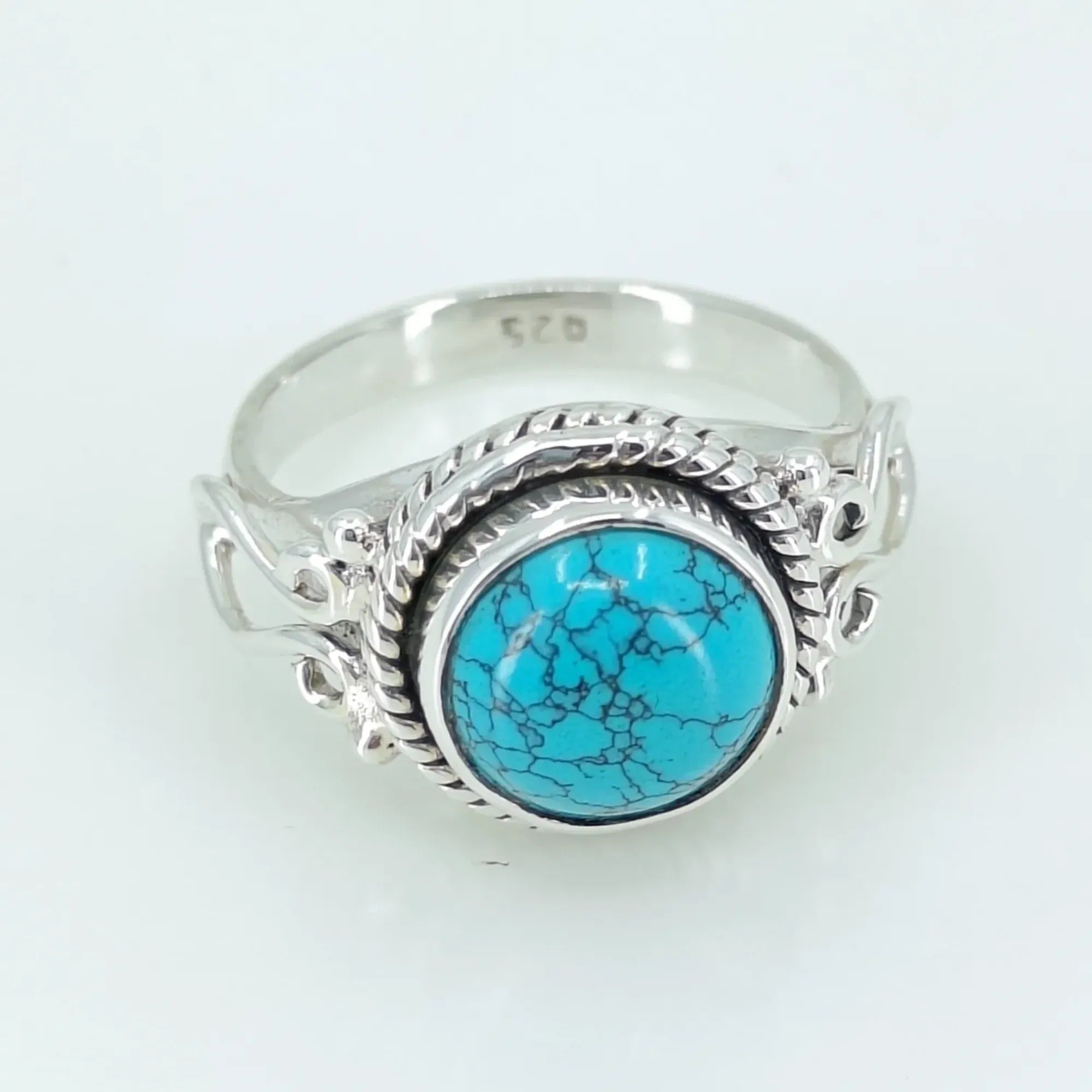 Turquoise Round Shape 925 Sterling Silver Handmade Ring - Boho December Birthstone Jewelry - Perfect Gift for Her Birthday Anniversary Christmas Valentine Turquoise Ring