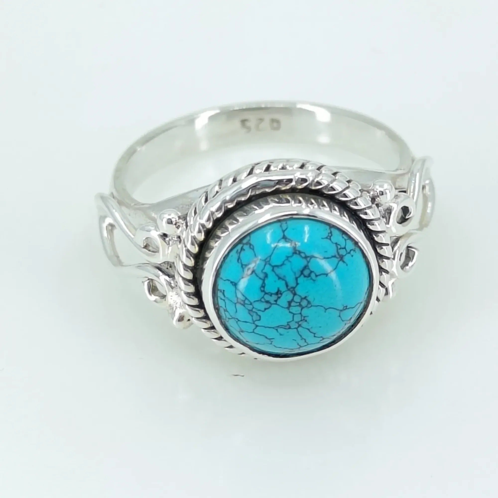 Turquoise Round Shape 925 Sterling Silver Handmade Ring - Boho December Birthstone Jewelry - Perfect Gift for Her Birthday Anniversary Christmas Valentine Turquoise Ring