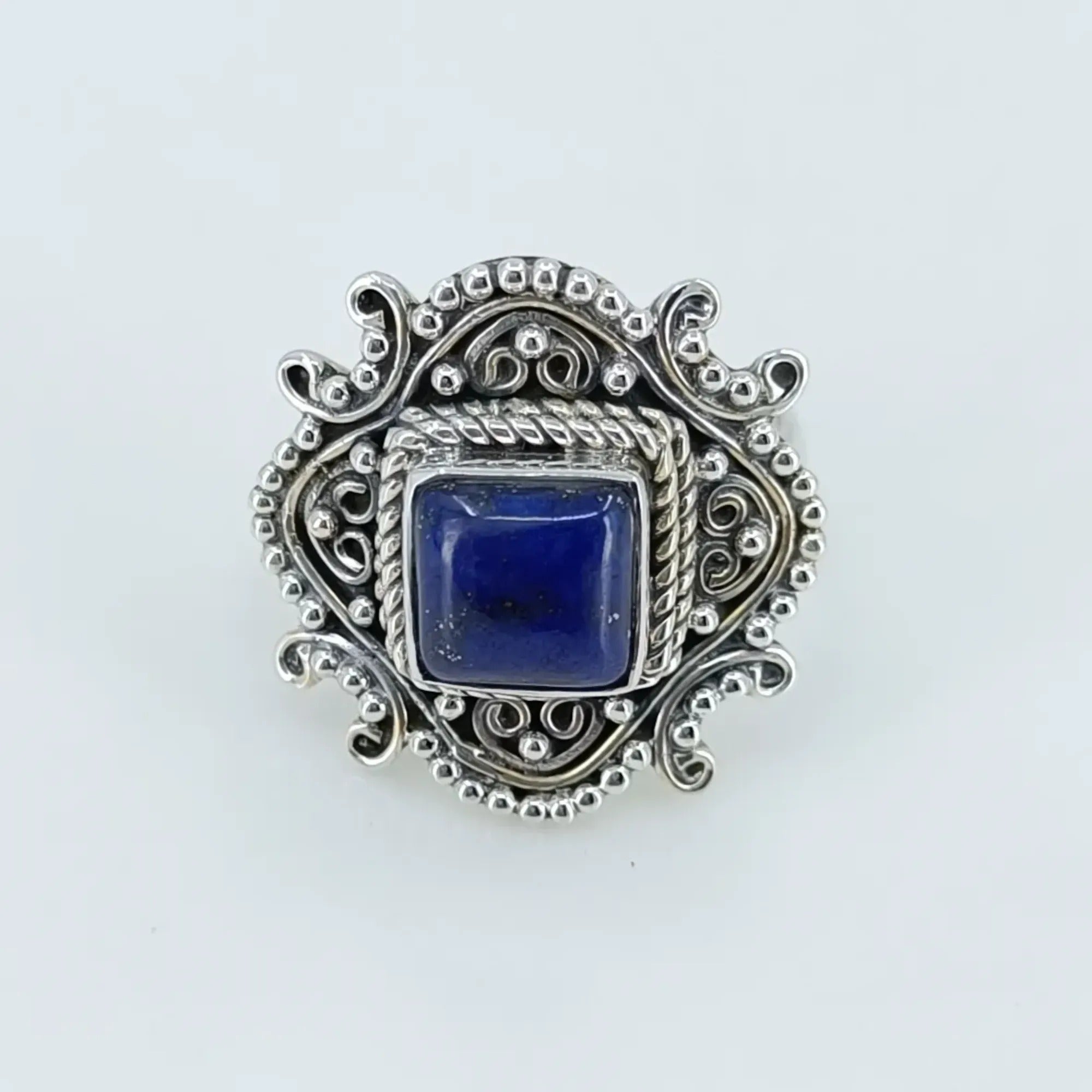 Lapis Lazuli 925 Sterling Silver Handmade Statement Ring- Natural Blue Cushion Shape Gemstone Boho September Birthstone Jewelry - Perfect Gift for Her Birthday Anniversary Christmas Valentine Day