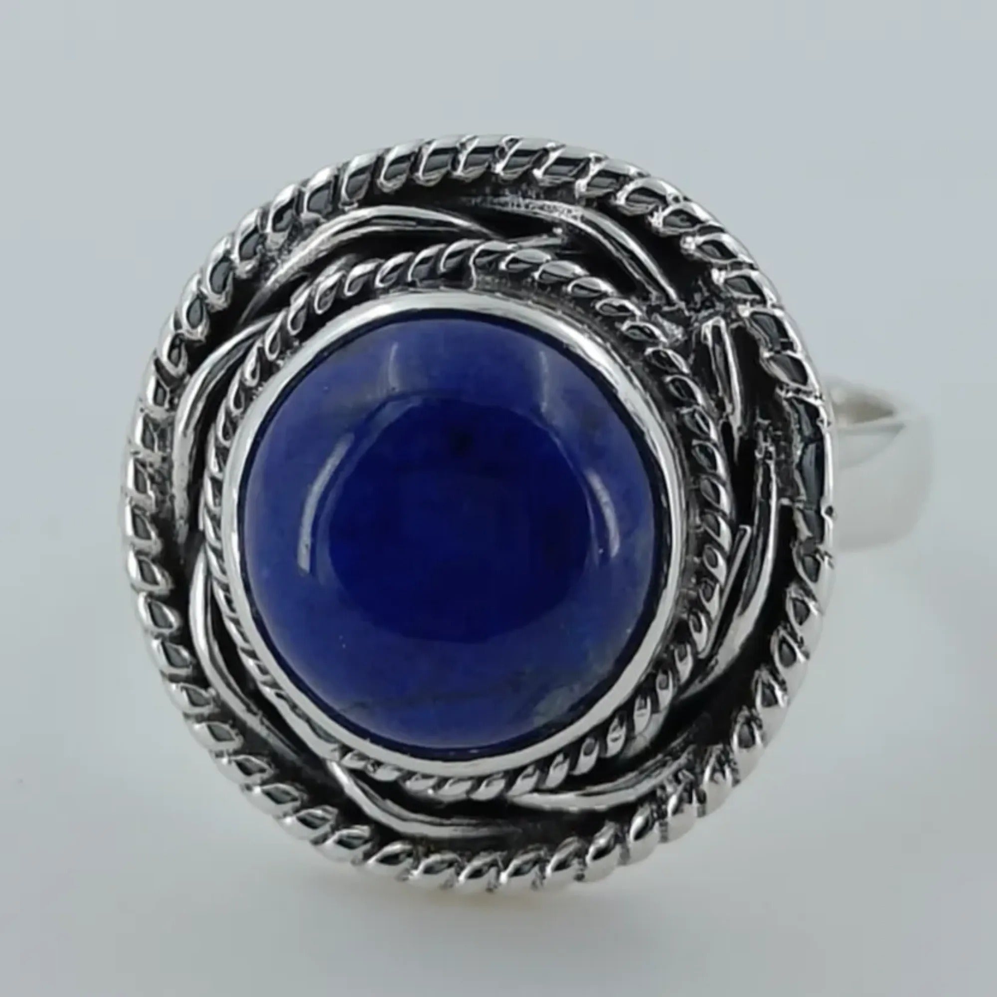 Lapis Lazuli 925 Sterling Silver Handmade Statement Ring - Natural Blue Round shape Gemstone Boho September Birthstone Jewelry - Perfect Gift for Her Birthday Anniversary Christmas Valentine Day
