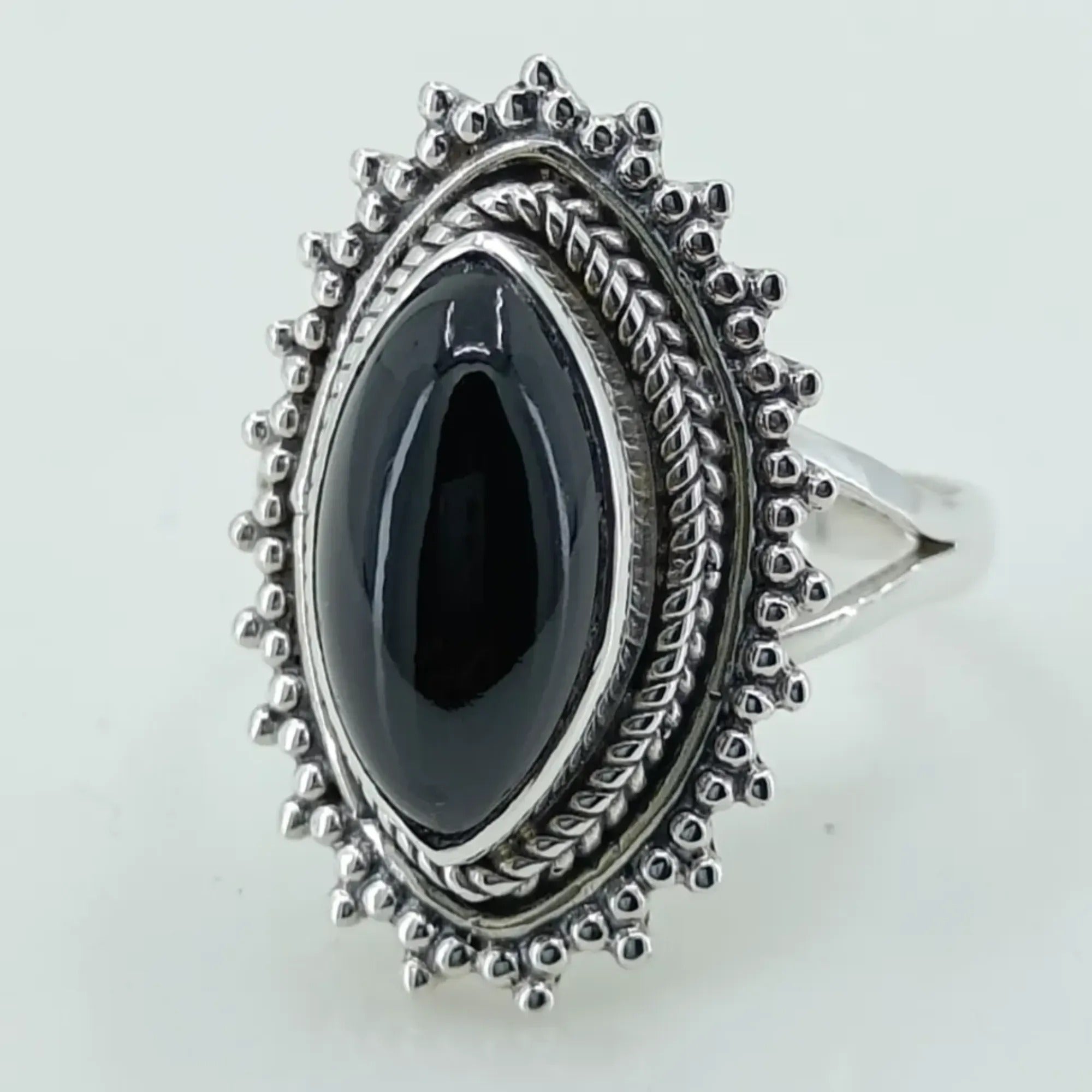 Navya Craft Black Onyx Marquise 925 Sterling Silver Handmade Statement Cocktail Women Ring, July Birthstone Gift Her