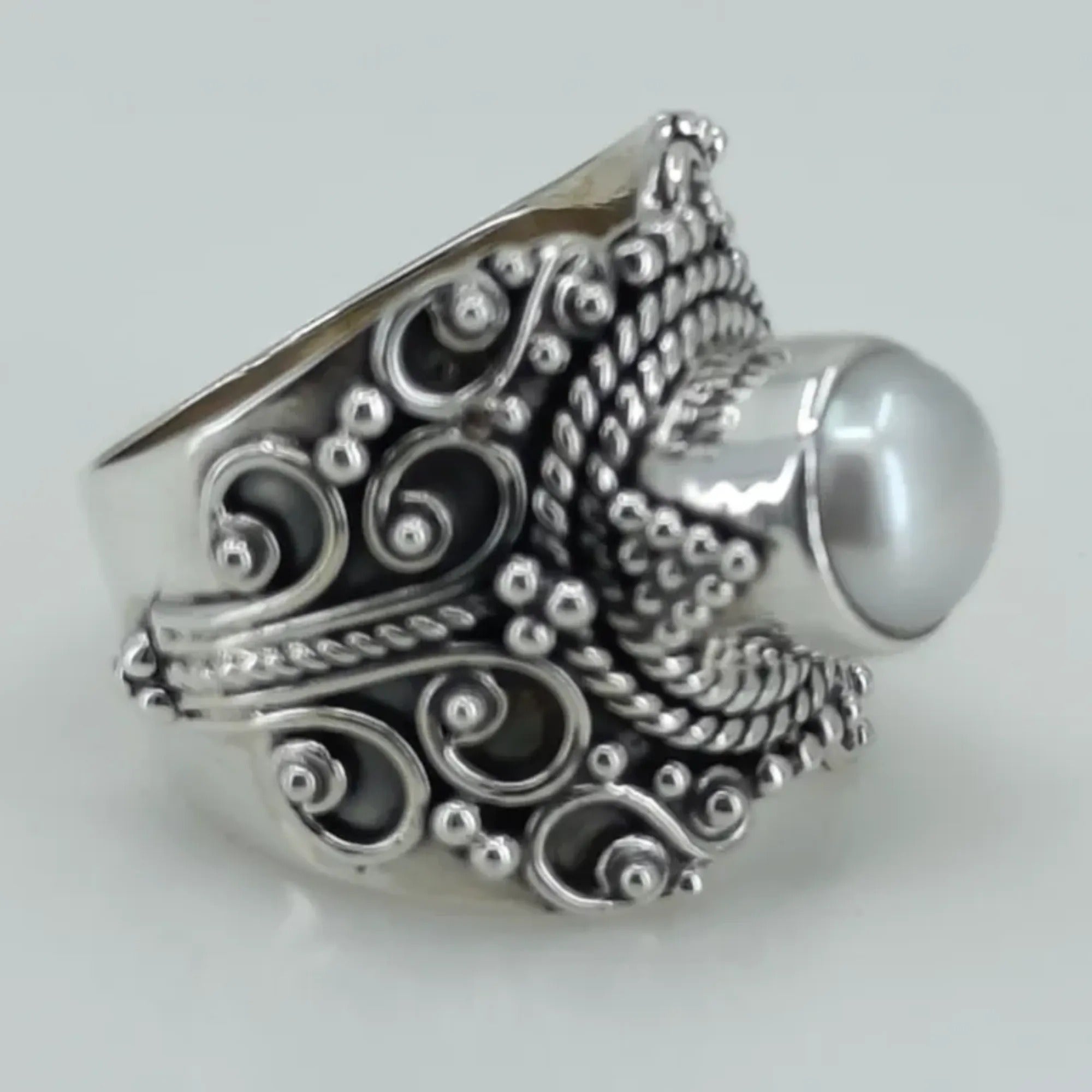 Freshwater Pearl 925 Sterling Silver Handmade Ring - Boho June Birthstone Jewelry - Perfect Gift for Her Birthday Anniversary Christmas Valentine Day