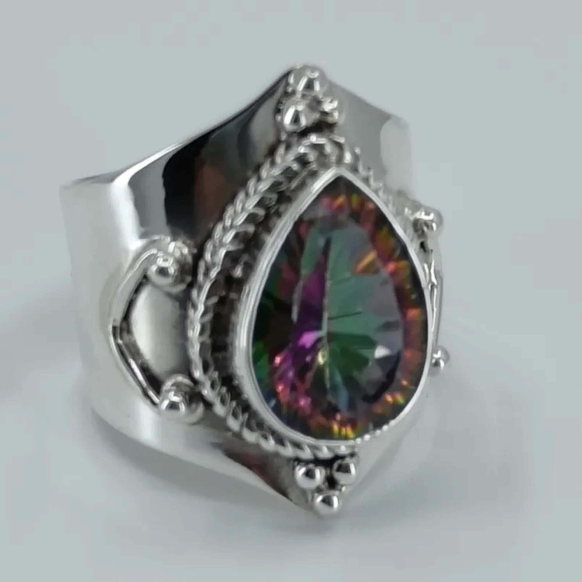 Mystic 925 Sterling Silver Handmade Ring - Boho January Birthstone Jewelry - Perfect Gift for Her Birthday Anniversary Christmas Valentine Day