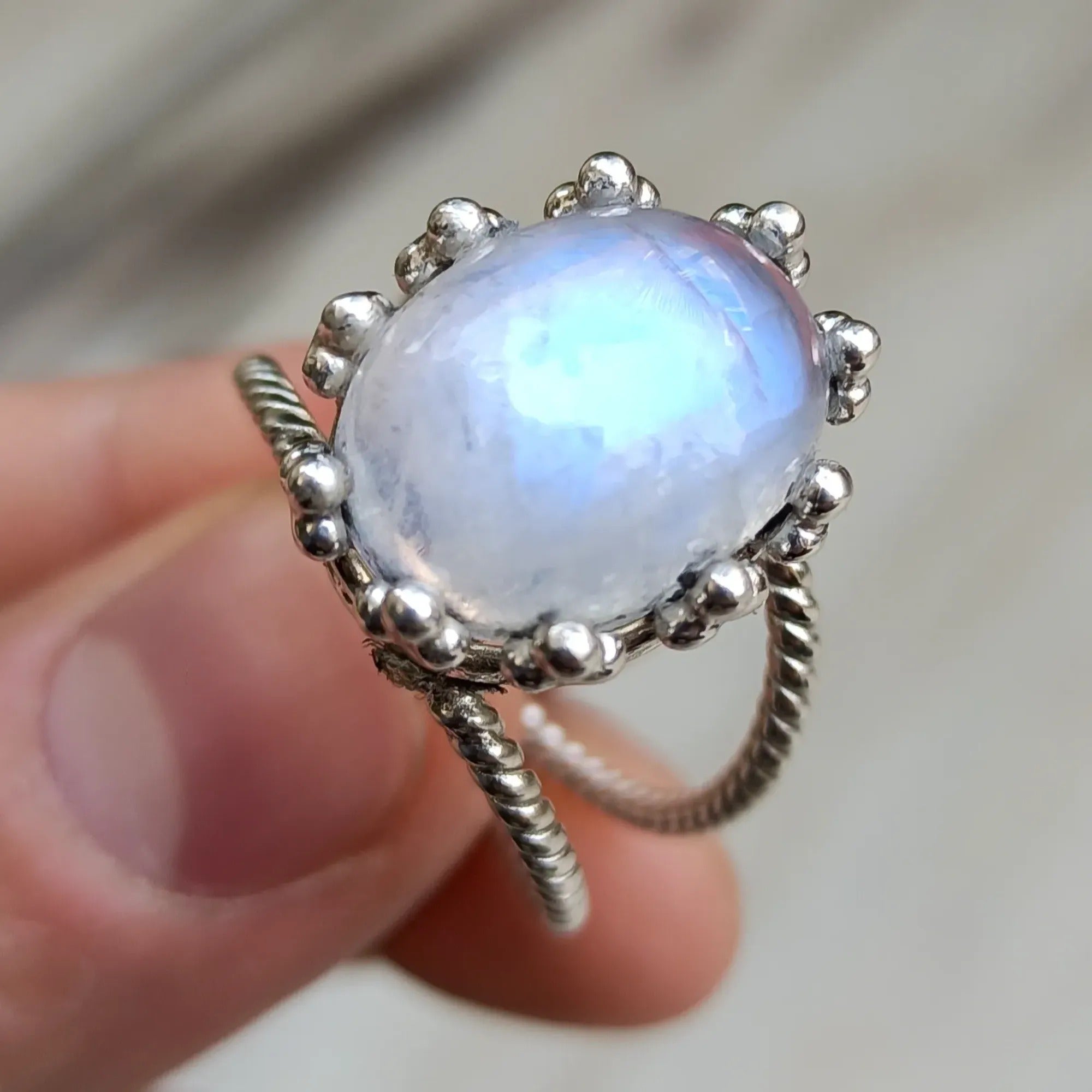 Rainbow Moonstone 925 Sterling Silver Handmade Statement Ring- Boho June Birthstone Jewelry - Perfect Gift for Her Birthday Anniversary Christmas Valentine Day