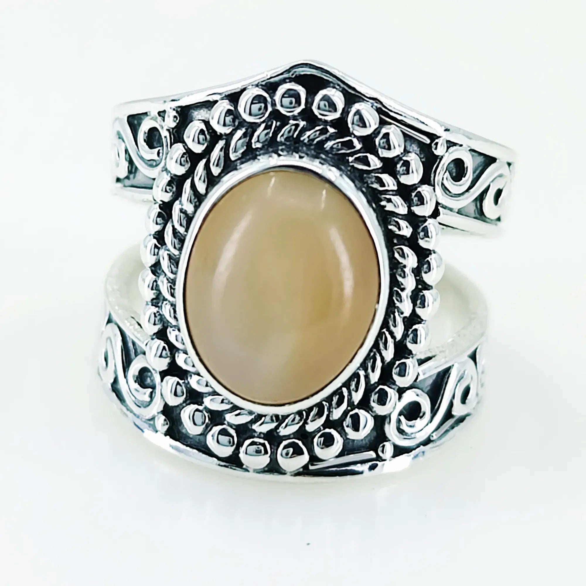 Navya Craft 925 Solid Sterling Silver Peach Moonstone Handmade Women Ring Sizes 4 to 13 (US)