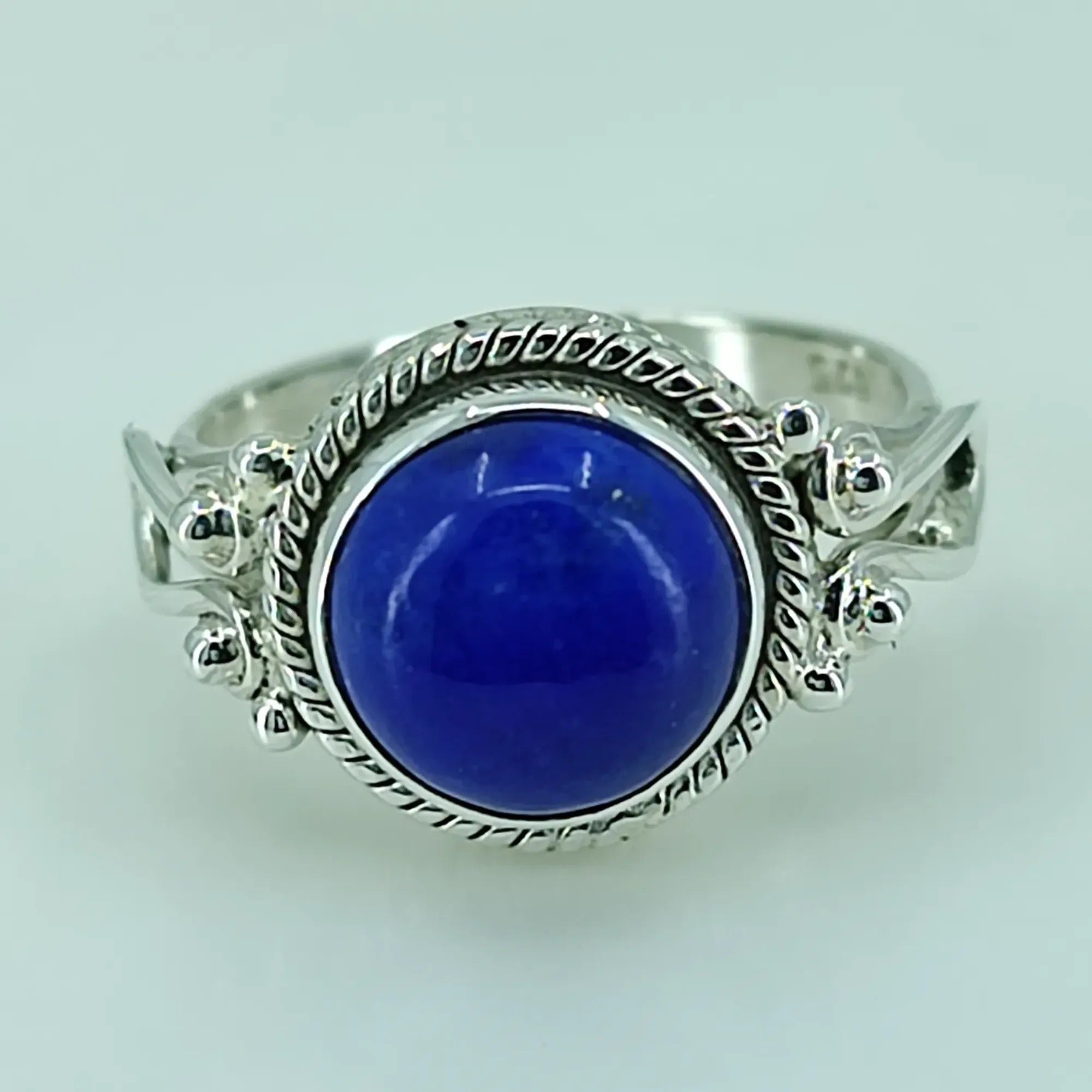 Lapis Lazuli 925 Sterling Silver Handmade Ring- Natural Blue Round Shape Gemstone Boho September Birthstone Jewelry - Perfect Gift for Her Birthday Anniversary Christmas Valentine Day