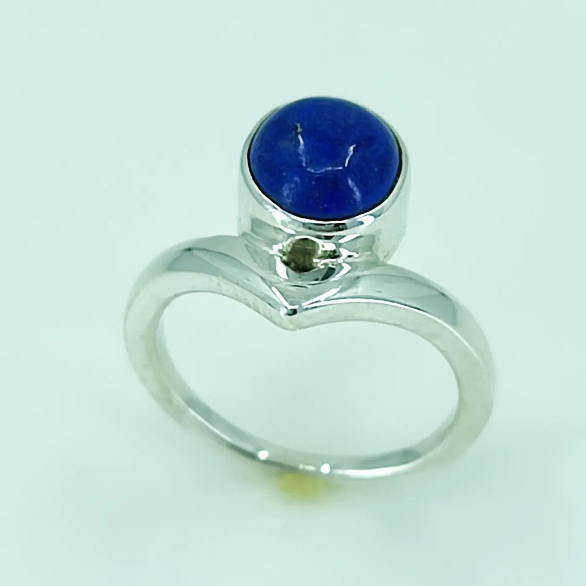 Lapis Lazuli 925 Sterling Silver Handmade Statement Ring - Natural Blue Round shape Gemstone Boho September Birthstone Jewelry - Perfect Gift for Her Birthday Anniversary Christmas Valentine Day