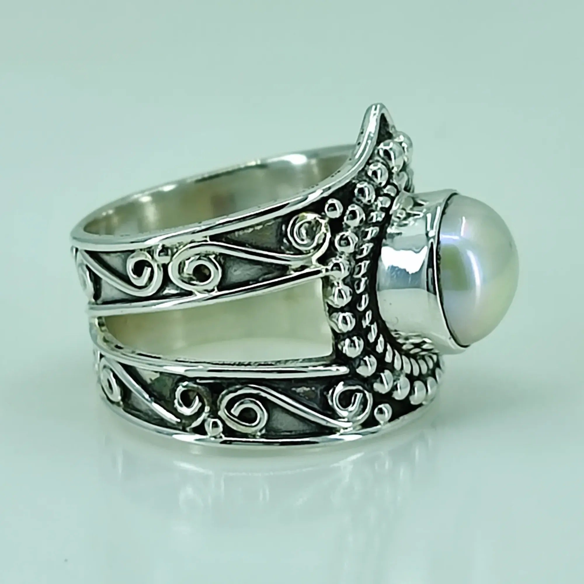 Pearl Sterling Silver Ring, Handmade Artisan Freshwater Pearl Jewelry, June Birthstone Statement Promise Pearl Ring, Boho Gift For Her