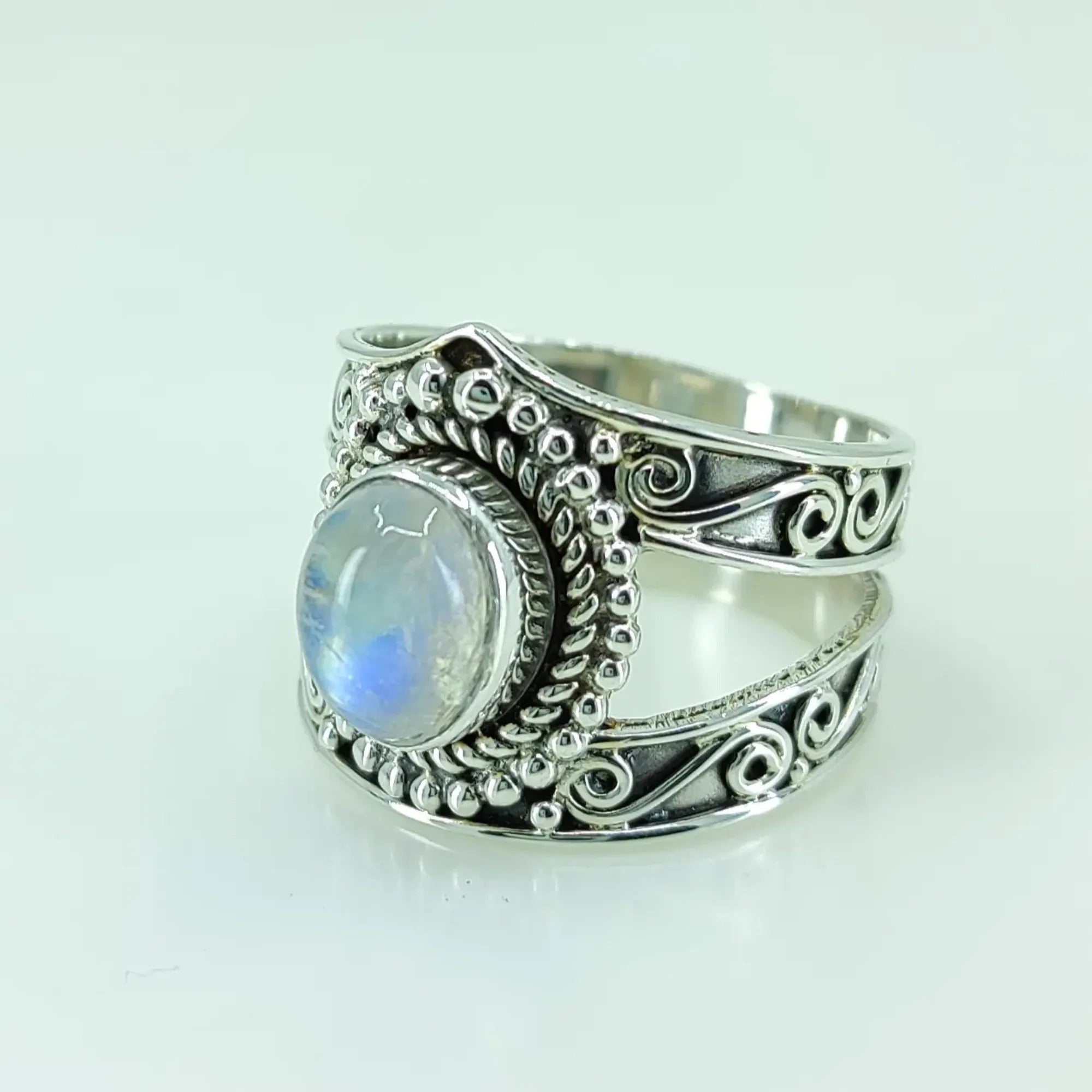 Rainbow Moonstone 925 Sterling Silver Handmade Statement Ring - Boho June Birthstone Jewelry - Perfect Gift for Her Birthday Anniversary Christmas Valentine Day