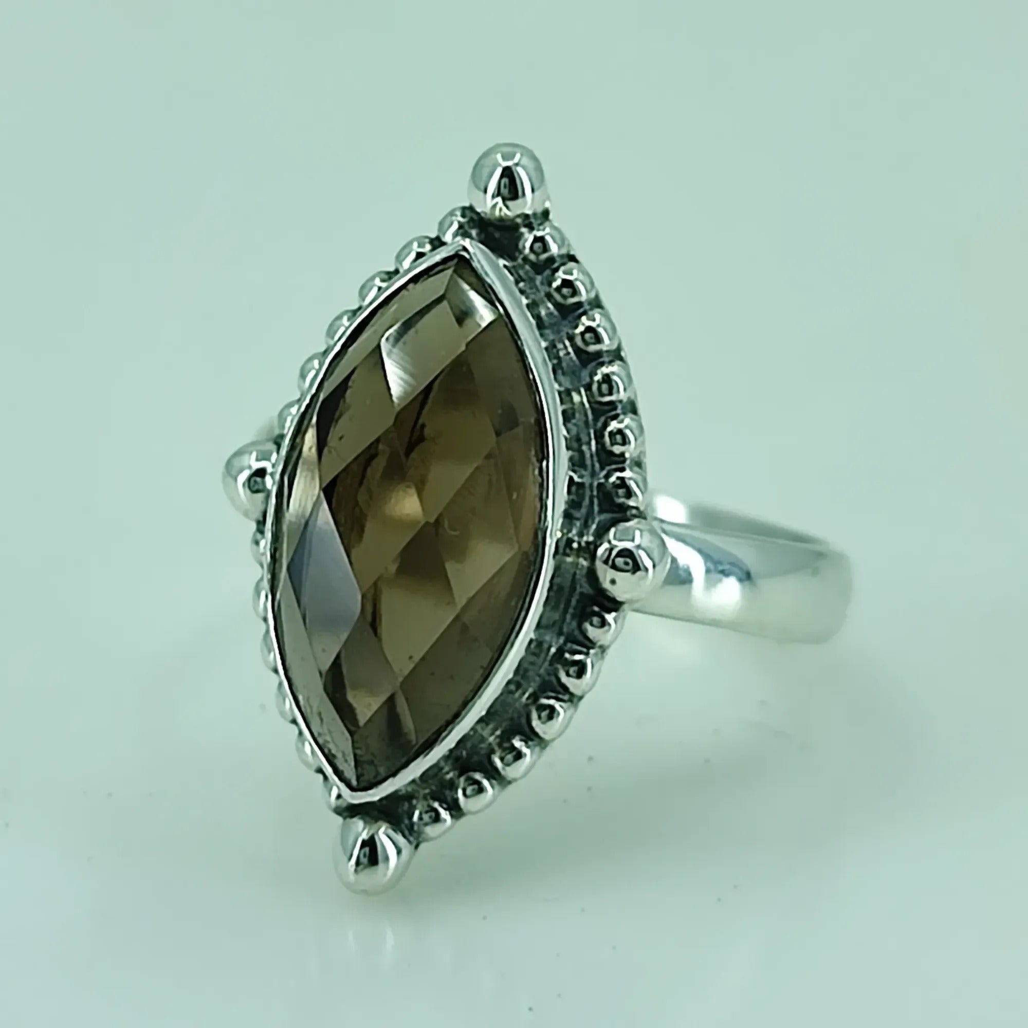 Smoky Quartz Marquise Shape 925 Sterling Silver Handmade Ring - Boho November Birthstone Jewelry - Perfect Gift for Her Birthday Anniversary Christmas Valentine Day
