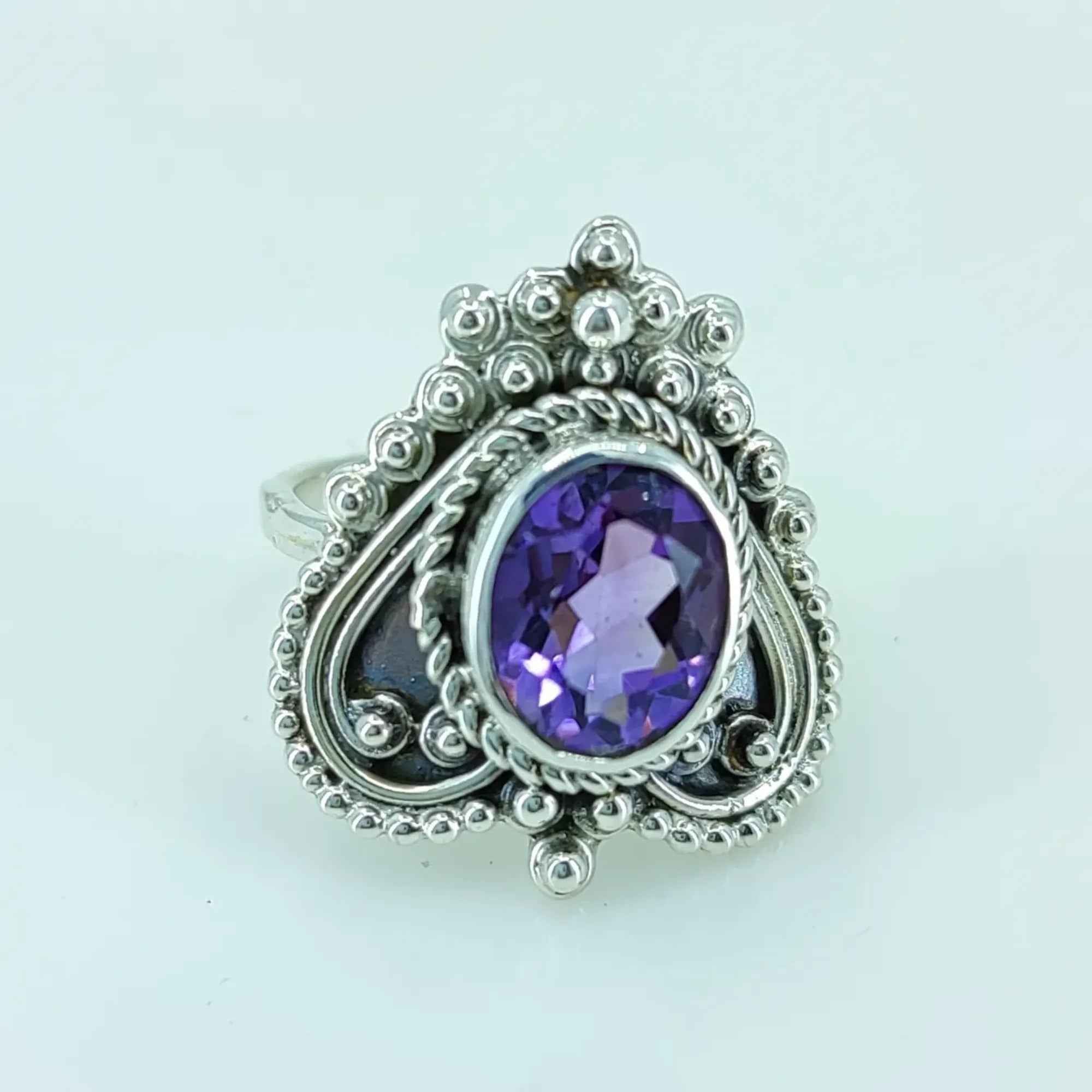 Navya Craft Amethyst Oval 925 Sterling Silver Ring for Women Size 4 to 13 Ring Purple Gem Stone Gemstone Handmade Boho - Navya Craft
