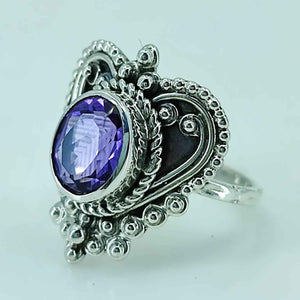 Navya Craft Amethyst Oval 925 Sterling Silver Ring for Women Size 4 to 13 Ring Purple Gem Stone Gemstone Handmade Boho - Navya Craft