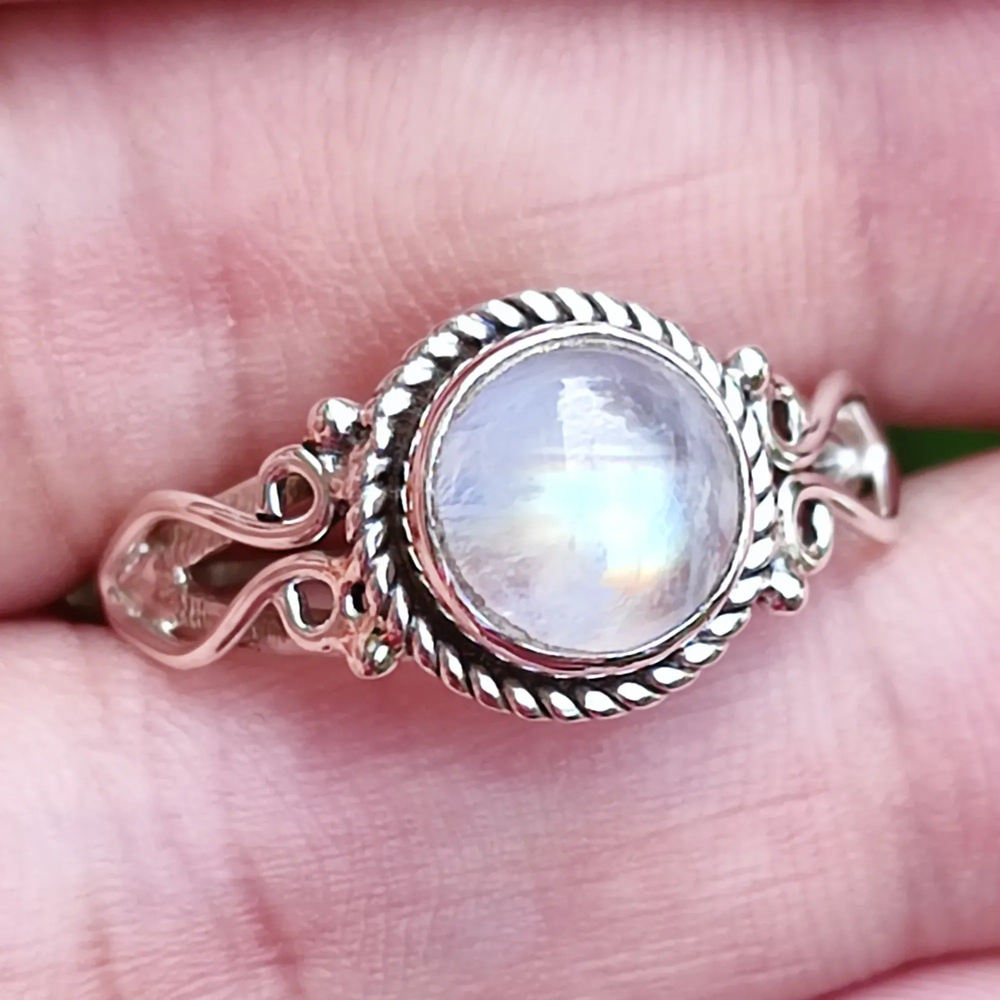 Rainbow Moonstone 925 Sterling Silver Handmade Statement Ring - Boho June Birthstone Jewelry - Perfect Gift for Her Birthday Anniversary Christmas Valentine Day