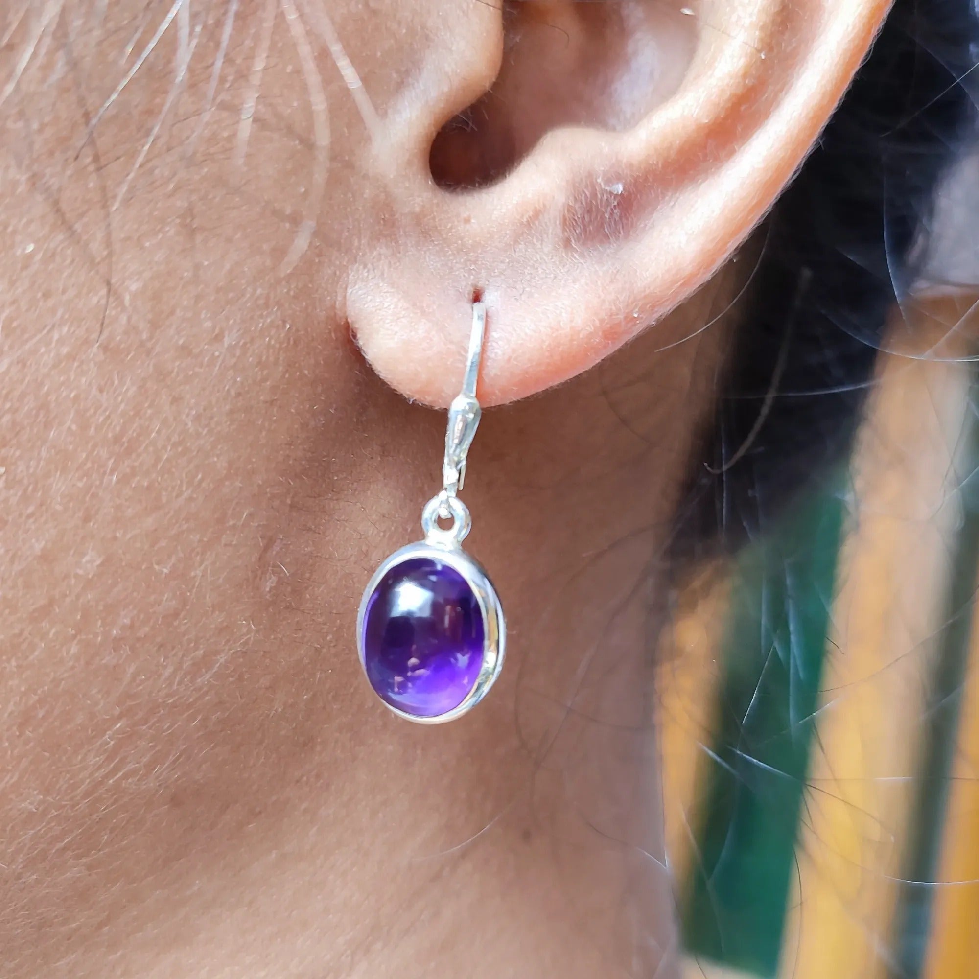 Amethyst Earrings, 925 Sterling Silver Dangle Earrings, Natural Purple Gemstone Oval Handmade Jewelry, February Birthstone, Gift for her