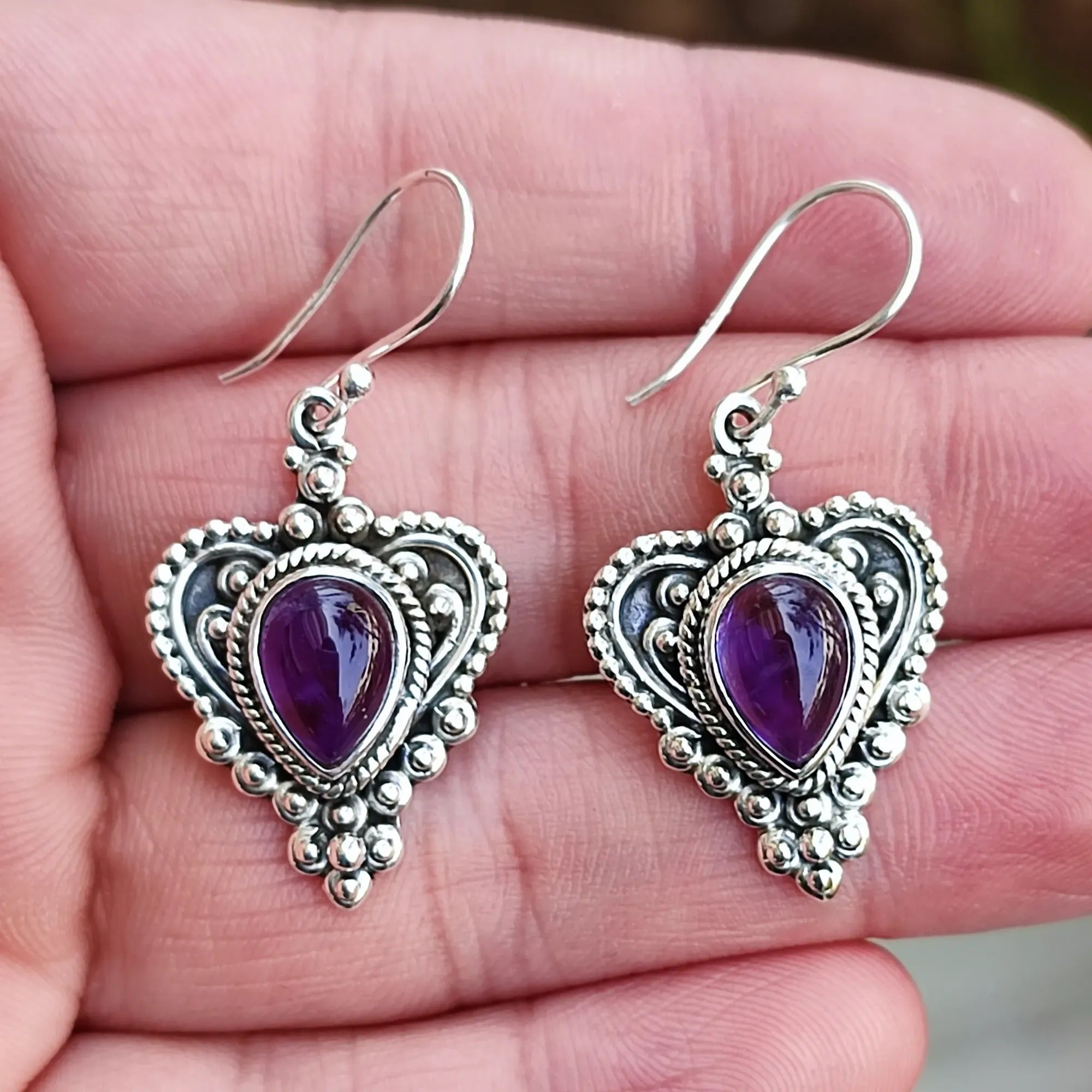 Amethyst 925 Sterling Silver Handmade Dangle Drop Earrings