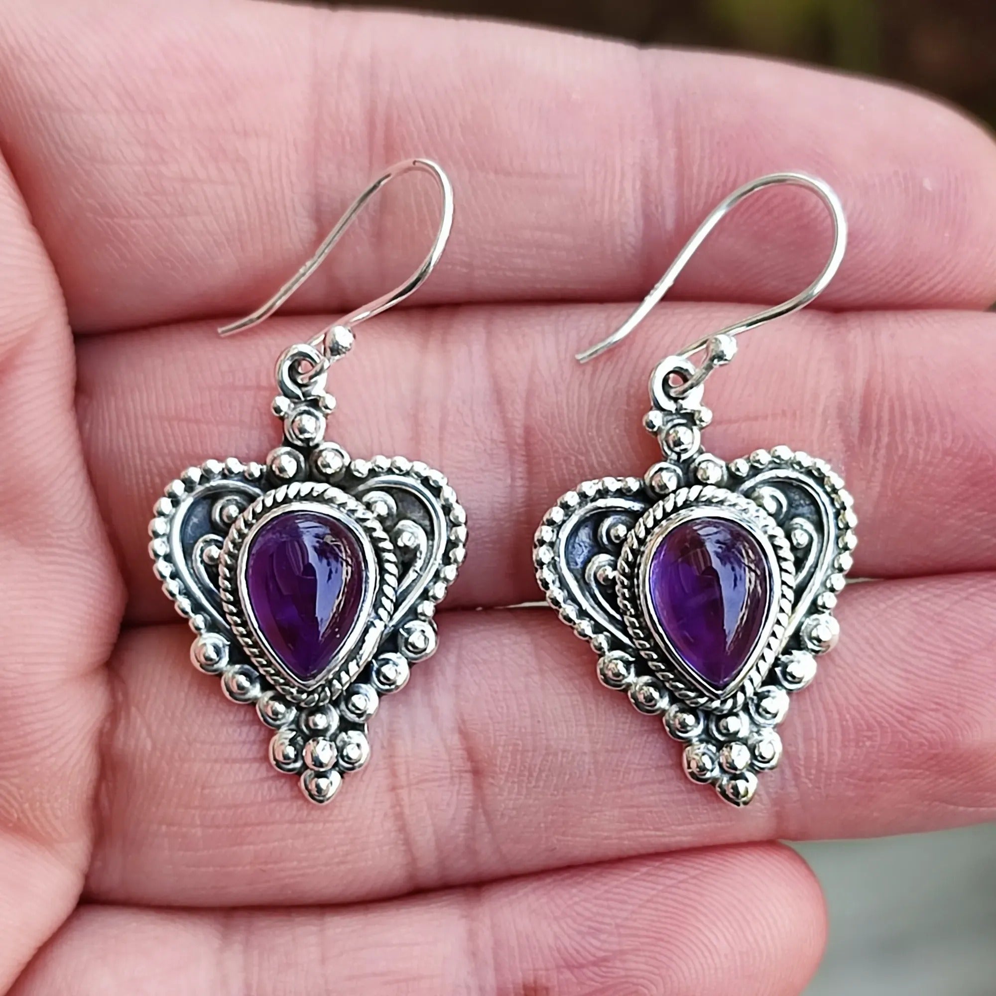 Amethyst 925 Sterling Silver Handmade Dangle Drop Earrings