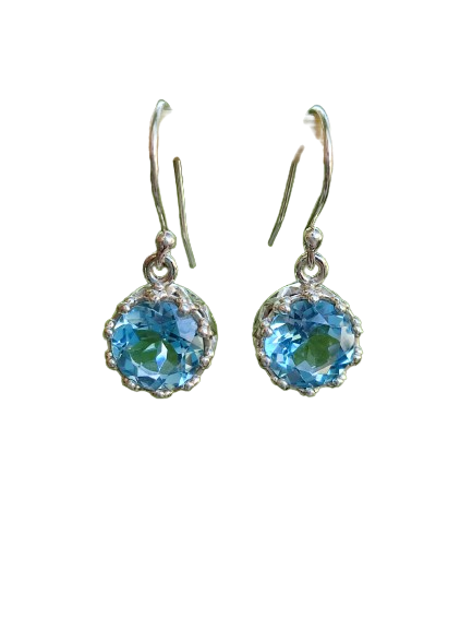 Navya Craft 925 Solid Sterling Silver Blue Topaz round Handmade Women earrings Christmas Anniversary Birthday Valentine Day Gift wife her mother sister best friend