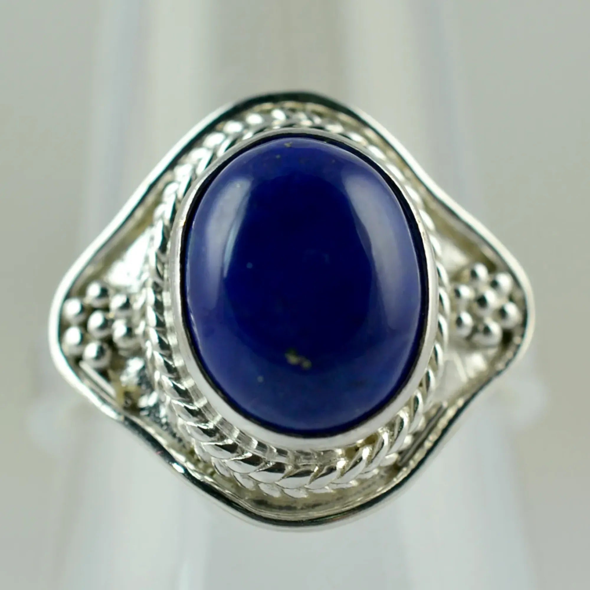 Lapis Lazuli 925 Sterling Silver Handmade Ring - Natural Blue Oval Gemstone Boho September Birthstone Jewelry - Perfect Gift for Her Birthday Anniversary Christmas Valentine Day