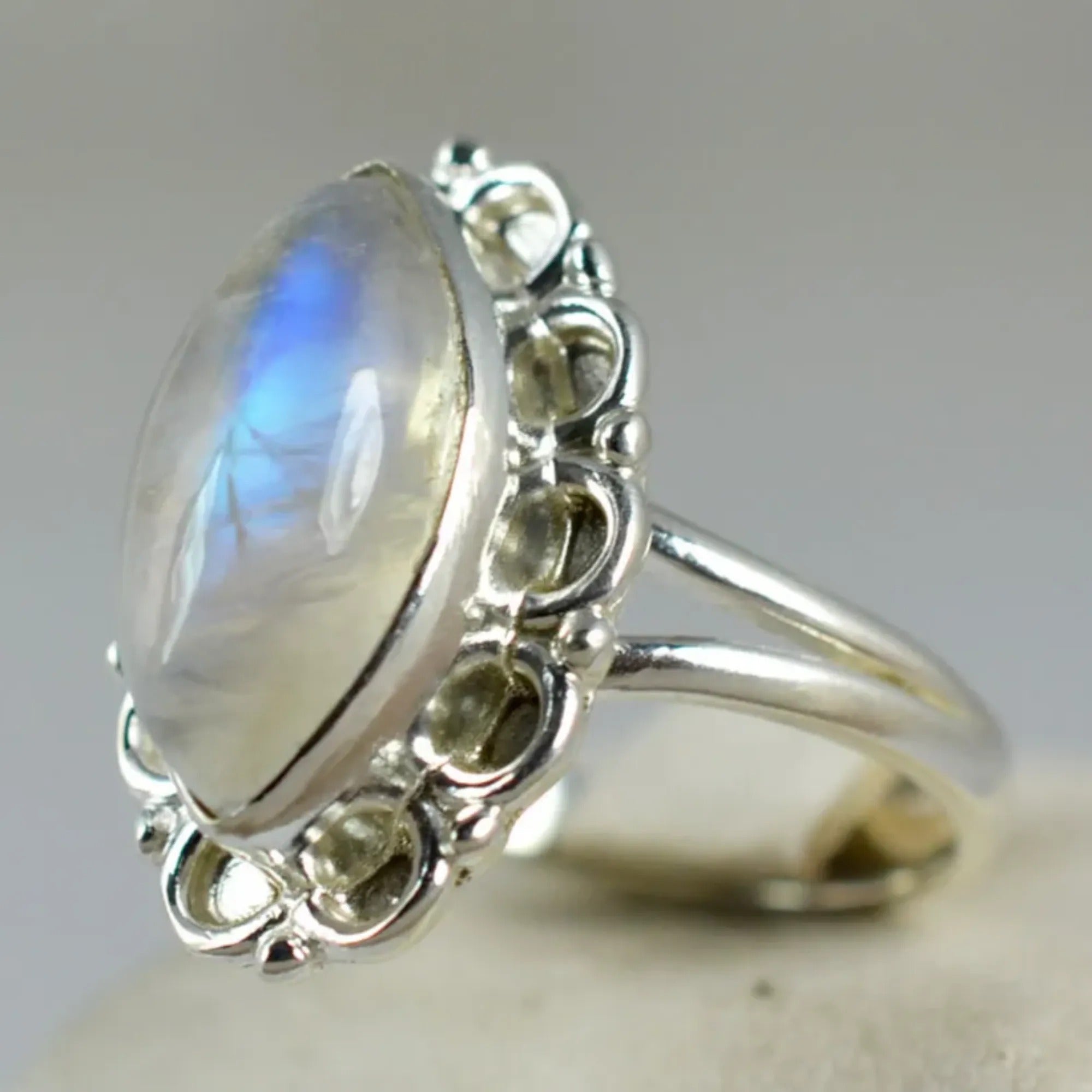 Rainbow Moonstone 925 Sterling Silver Handmade Statement Ring - Boho June Birthstone Jewelry - Perfect Gift for Her Birthday Anniversary Christmas Valentine Day
