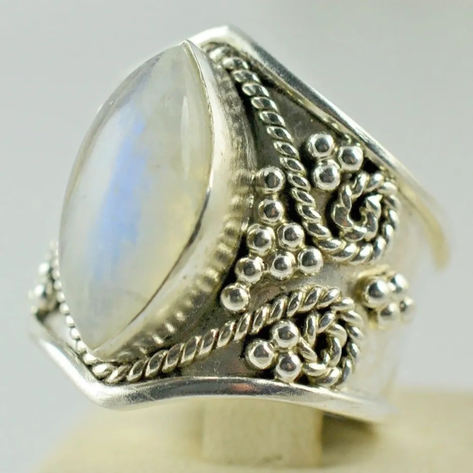 Rainbow Moonstone 925 Sterling Silver Handmade Statement Ring - Boho June Birthstone Jewelry - Perfect Gift for Her Birthday Anniversary Christmas Valentine Day