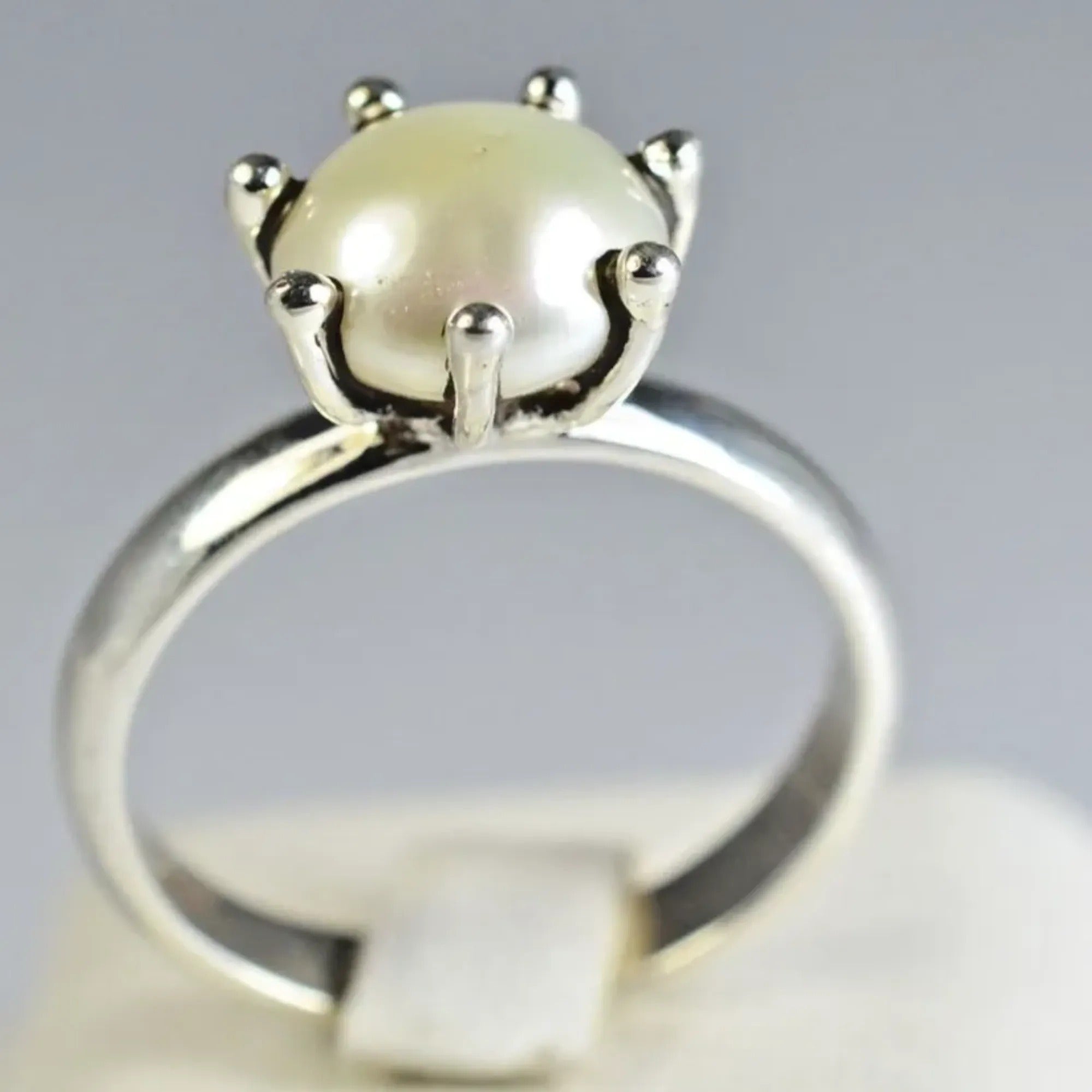 Freshwater Pearl 925 Sterling Silver Handmade Ring - Boho June Birthstone Jewelry - Perfect Gift for Her Birthday Anniversary Christmas Valentine Day