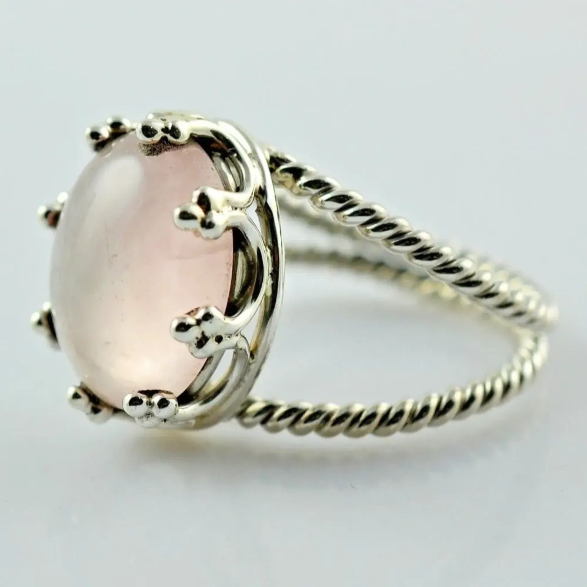 Rose Quartz Oval 925 Sterling Silver Handmade Ring - Boho January Birthstone Jewelry - Perfect Gift for Her Birthday Anniversary Christmas Valentine Day