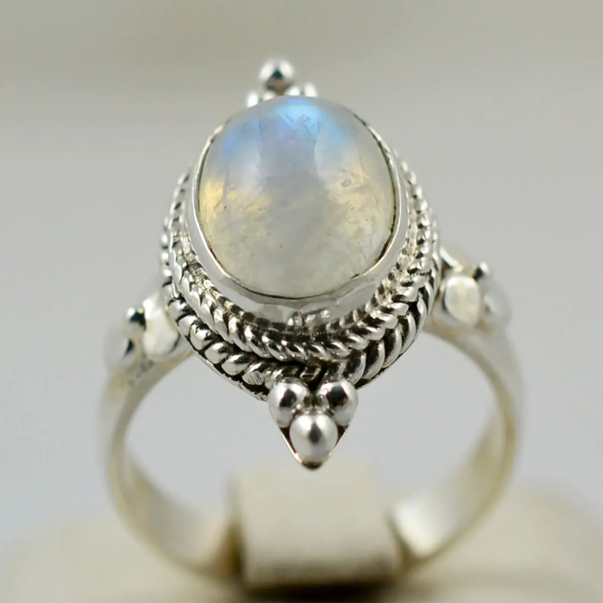Rainbow Moonstone 925 Sterling Silver Handmade Statement Ring - Boho June Birthstone Jewelry - Perfect Gift for Her Birthday Anniversary Christmas Valentine Day