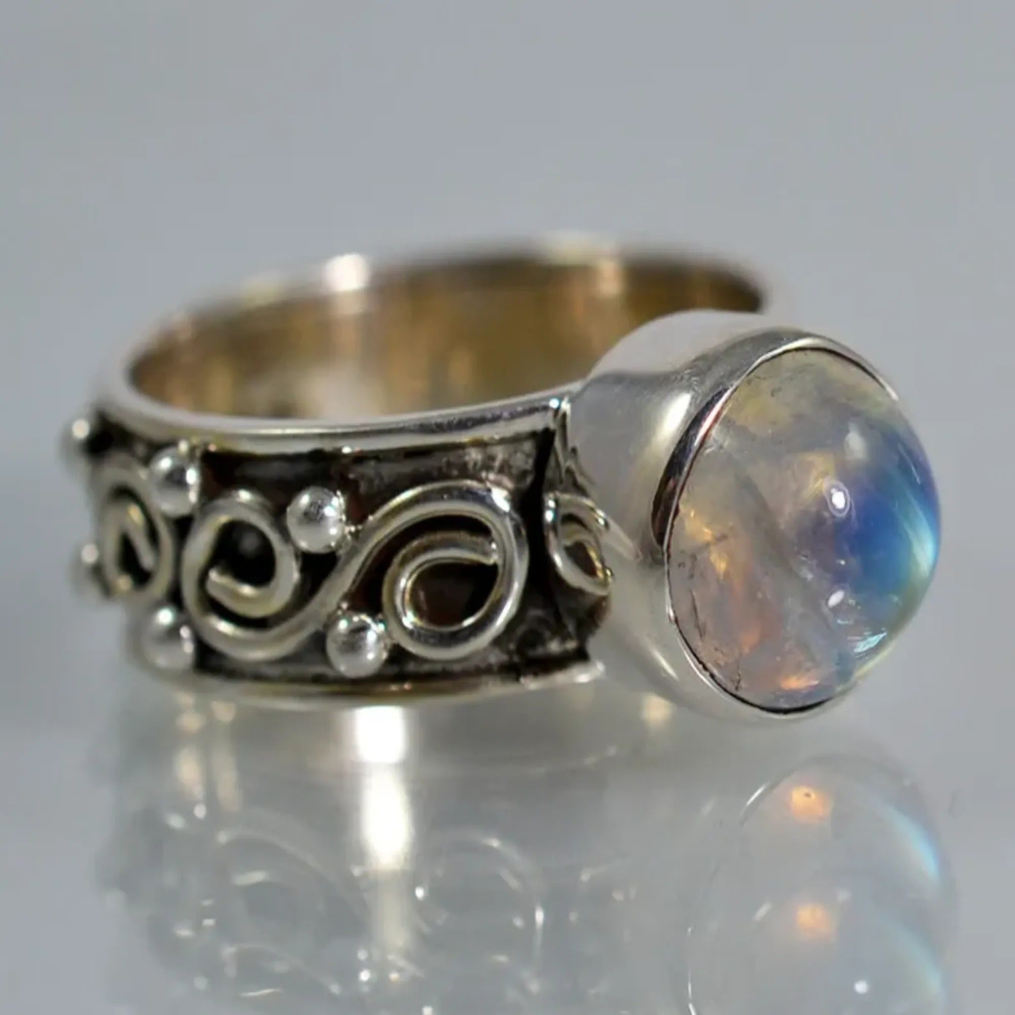 Rainbow Moonstone 925 Sterling Silver Handmade Ring - Boho June Birthstone Jewelry - Perfect Gift for Her Birthday Anniversary Christmas Valentine Day