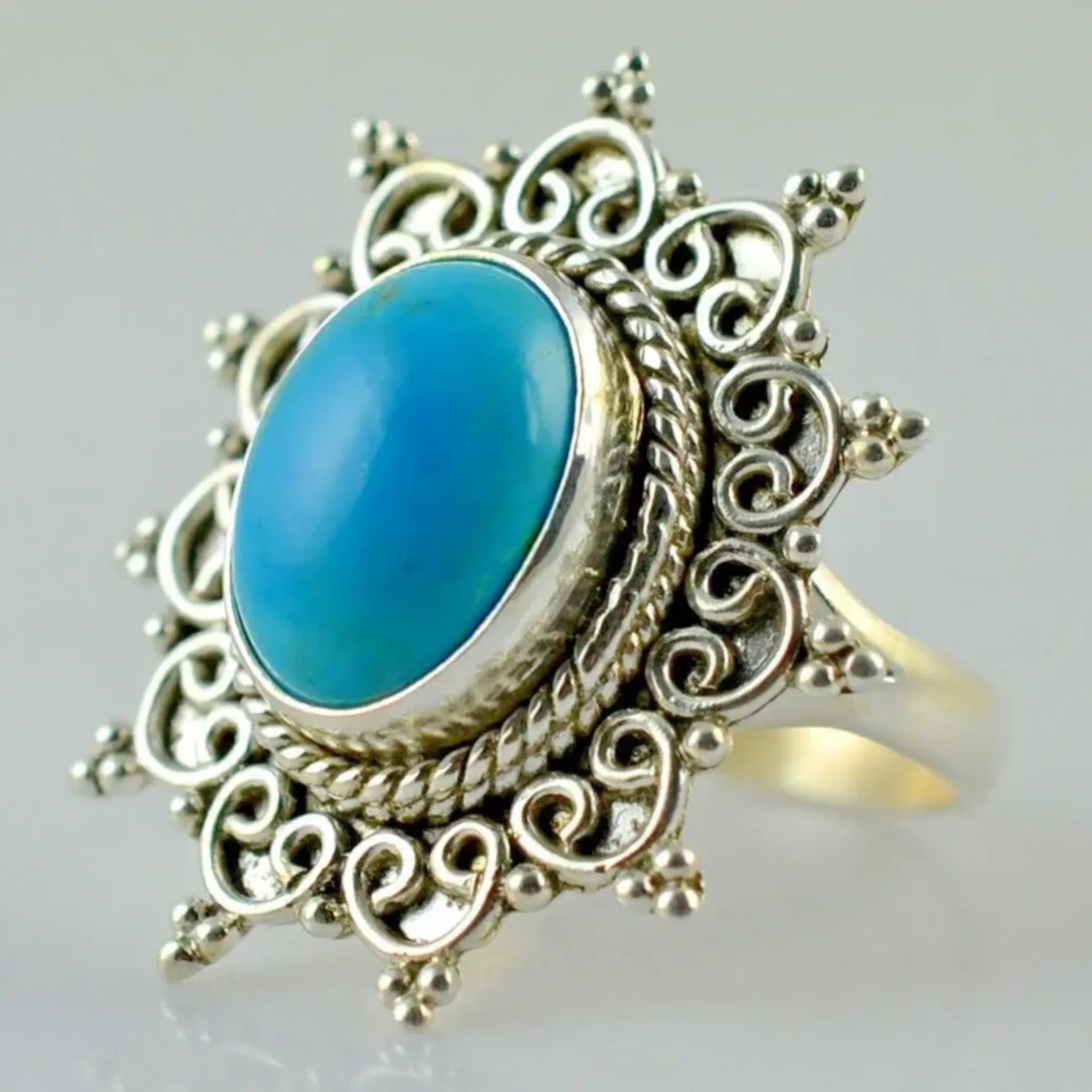 Turquoise oval Shape 925 Sterling Silver Handmade Ring - Boho December Birthstone Jewelry - Perfect Gift for Her Birthday Anniversary Christmas Valentine Day