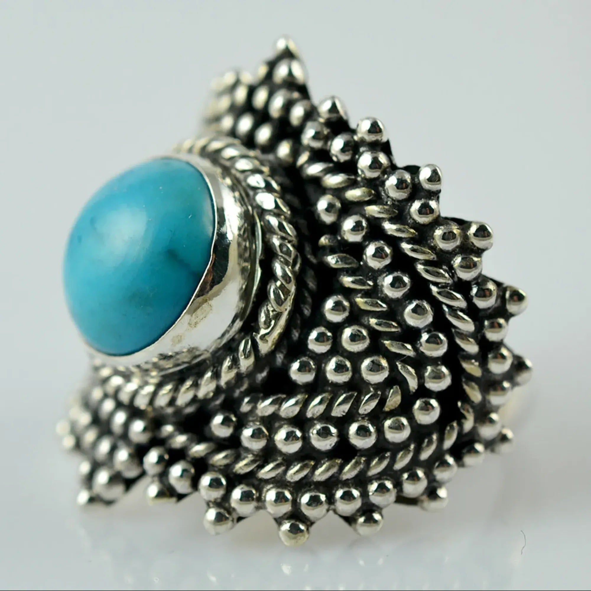Turquoise Round Shape 925 Sterling Silver Handmade Ring - Boho December Birthstone Jewelry - Perfect Gift for Her Birthday Anniversary Christmas Valentine Turquoise Ring