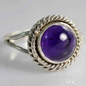 Navya Craft Amethyst Round 925 Sterling Silver Handmade Ring Boho Jewelry Size 4 to 13 - Navya Craft