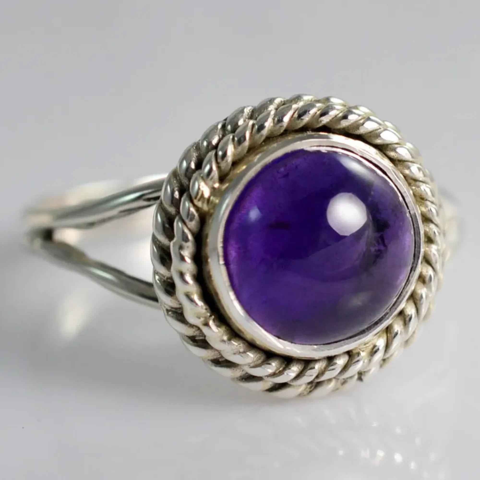 Navya Craft Amethyst Round 925 Sterling Silver Handmade Ring Boho Jewelry Size 4 to 13 - Navya Craft