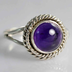 Navya Craft Amethyst Round 925 Sterling Silver Handmade Ring Boho Jewelry Size 4 to 13 - Navya Craft
