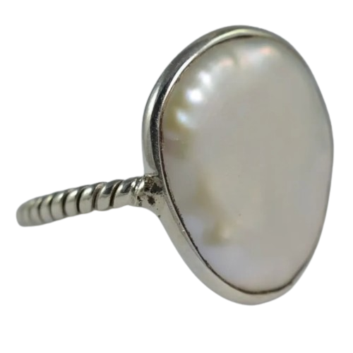 Coin Pearl Ring, 925 Sterling Silver Handmade statement Promise Ring, Freshwater Coin Pearl Jewelry, Gift for her Anniversary Birthday