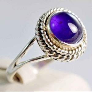Navya Craft Amethyst Round 925 Sterling Silver Handmade Ring Boho Jewelry Size 4 to 13 - Navya Craft