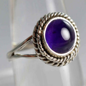 Navya Craft Amethyst Round 925 Sterling Silver Handmade Ring Boho Jewelry Size 4 to 13 - Navya Craft