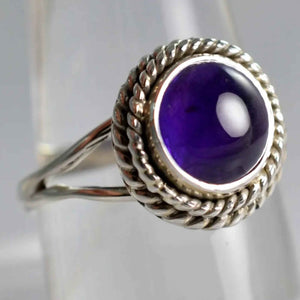 Navya Craft Amethyst Round 925 Sterling Silver Handmade Ring Boho Jewelry Size 4 to 13 - Navya Craft