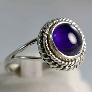 Navya Craft Amethyst Round 925 Sterling Silver Handmade Ring Boho Jewelry Size 4 to 13 - Navya Craft