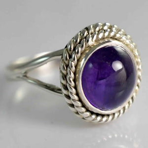 Navya Craft Amethyst Round 925 Sterling Silver Handmade Ring Boho Jewelry Size 4 to 13 - Navya Craft