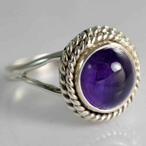 Navya Craft Amethyst Round 925 Sterling Silver Handmade Ring Boho Jewelry Size 4 to 13 - Navya Craft